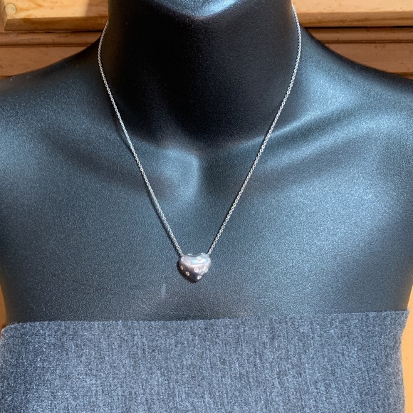 Solid Stamped 14K White Gold Natural Diamond Chunky Heart Pendant Necklace - Picture 15 of 16